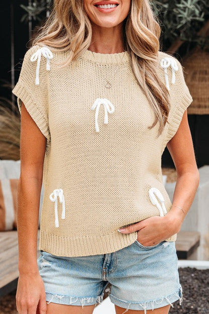 Solid Bow Applique Cap Sleeve Sweater Shop Style & More | Fresh Looks, Everyday Deals & Free Shipping