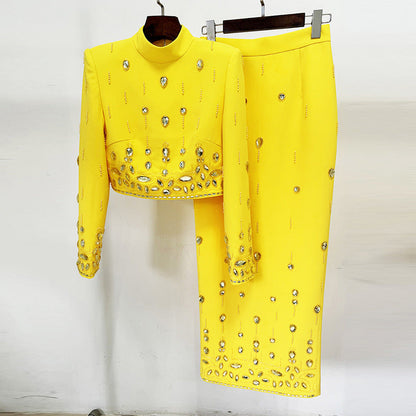 Fashion New Heavy Industry Beads Diamond Inlaid Short Top Long Skirt Suit See size chart under “more details” The Fashion Celestial