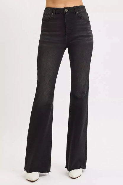 RISEN Full Size High Rise Flare Raw Cut Hem Jeans Plus Size Garden Naked Curves