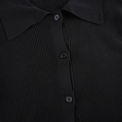 Women's V-Neck Ribbed Knit Button Cardigan Top – Black FitiqueFit
