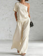 Women's Wide-Leg Pants & Top Set – 2-Piece Three-Quarter Sleeve Outfit FitiqueFit