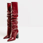 Pointed chunky heel pleated knee high boots See size chart under “more details” The Fashion Celestial