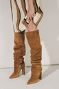 Pointed chunky heel pleated knee high boots See size chart under “more details” The Fashion Celestial