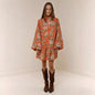 Digital Print Lantern Sleeve Linen Midi Dress – Loose Fit Pullover FitiqueFit