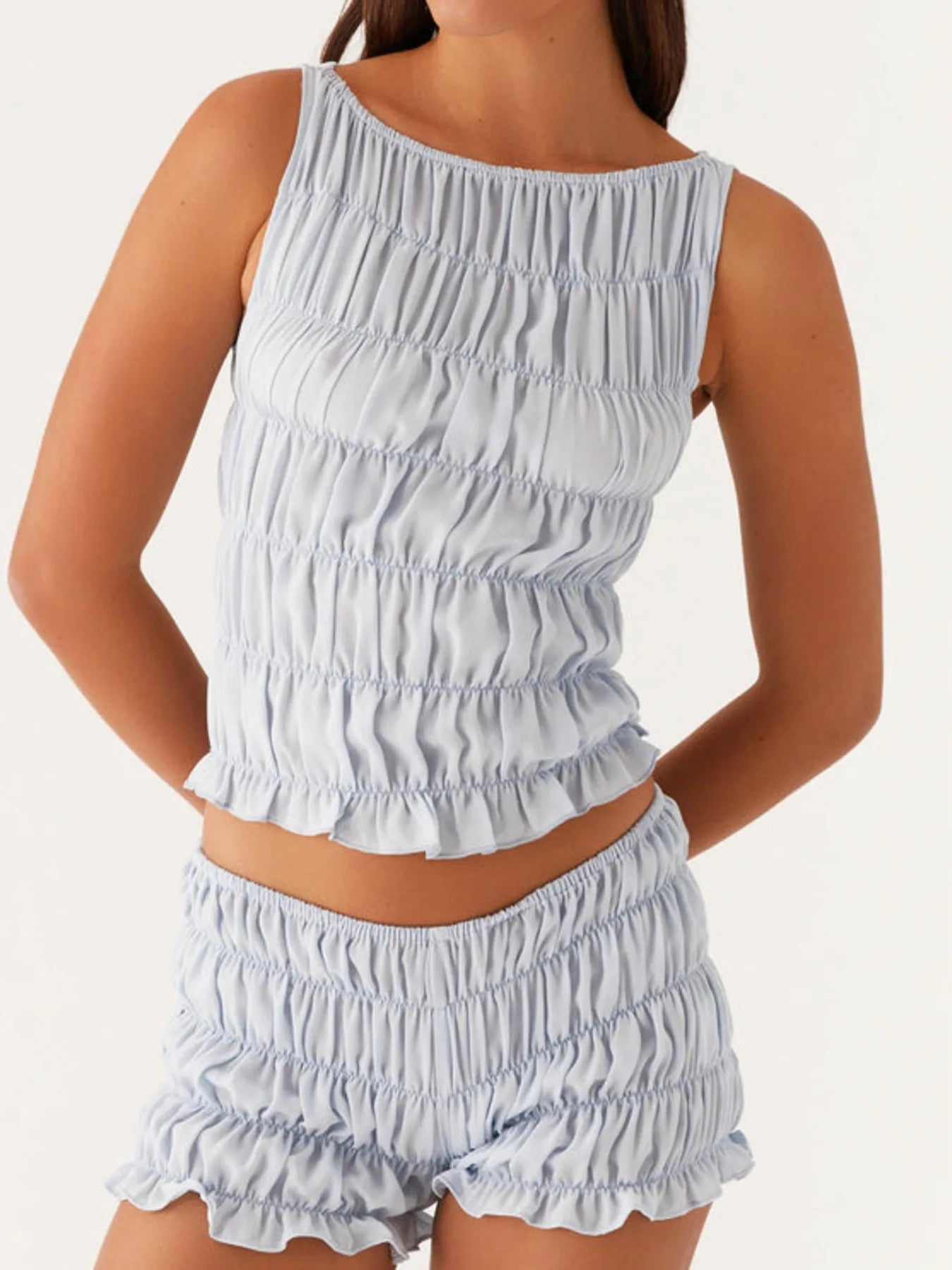 Ruched Texture Tank and Shorts Two-Piece Set New Era Fashion LLc