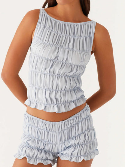Ruched Texture Tank and Shorts Two-Piece Set New Era Fashion LLc