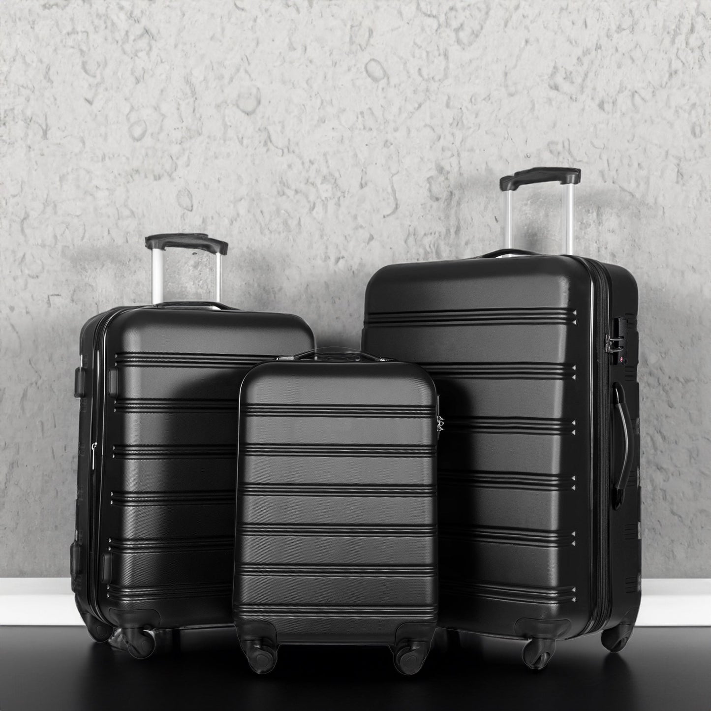 Black 3 Piece Luggage Set Hardside Spinner Suitcase with TSA Lock 20" 24' 28" Available