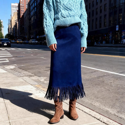 Women's Fashionable Elegant Long Suede Skirt Comfortable Slim Fit Grayceful LLC