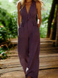 Women's V-Neck Sleeveless Wide-Leg Jumpsuit With Pockets FitiqueFit