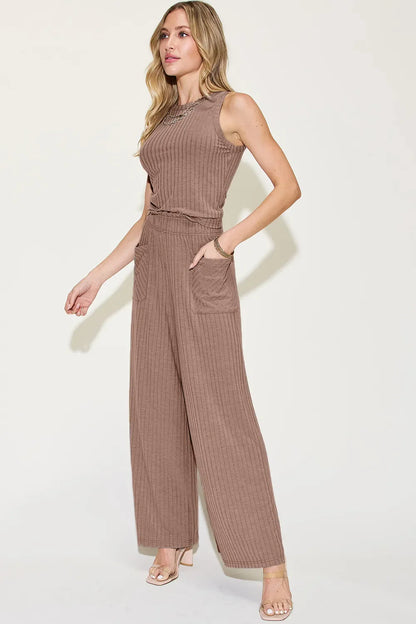 Basic Bae Full Size Ribbed Tank and Wide Leg Pants Set New Era Fashion LLc