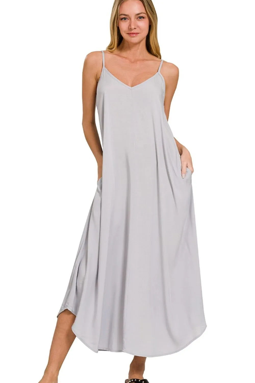 Zenana Woven Arc Hem Cami Dress With Flowy Pockets West2East Surf