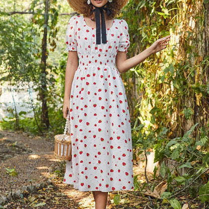 Strawberry Fields Summer Dress - Playful Floral Chiffon Dress for Women Country in My Heart