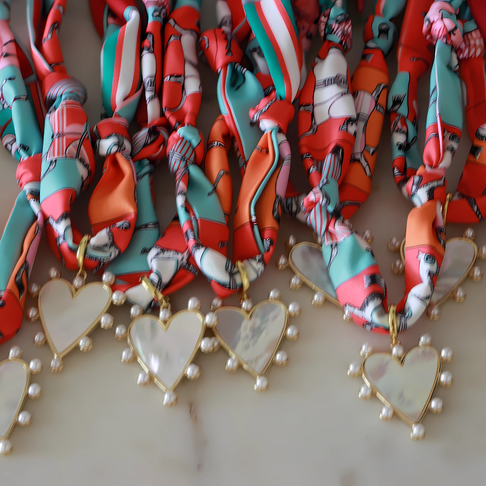 Scarlett Scarf Necklace Multi Color Horse Pattern with White Heart Deep South Originals