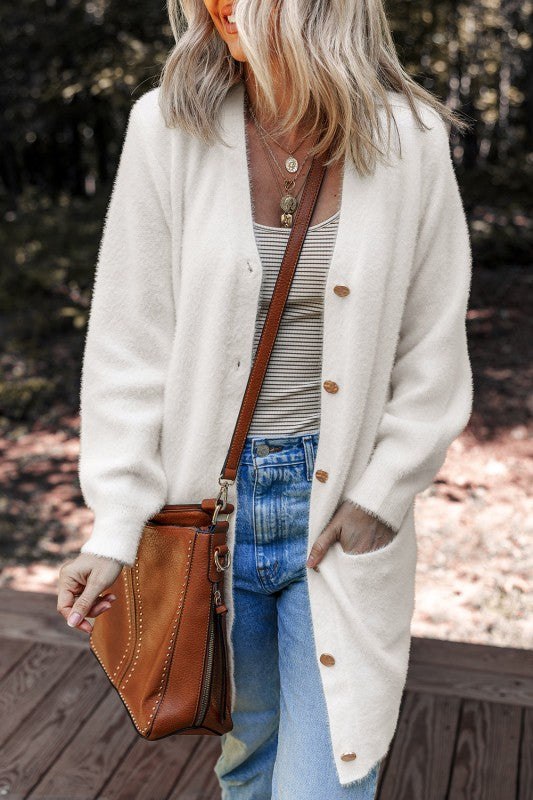 Solid Fuzzy Button-Front Cardigan Shop Style & More | Fresh Looks, Everyday Deals & Free Shipping