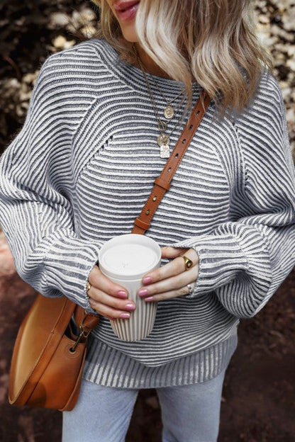 Stripe Ribbed Knit Boat Neck Sweater Shop Style & More | Fresh Looks, Everyday Deals & Free Shipping