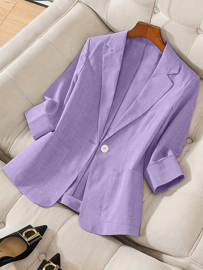 Women's Three-Quarter Sleeve Single-Button Casual Blazer FitiqueFit