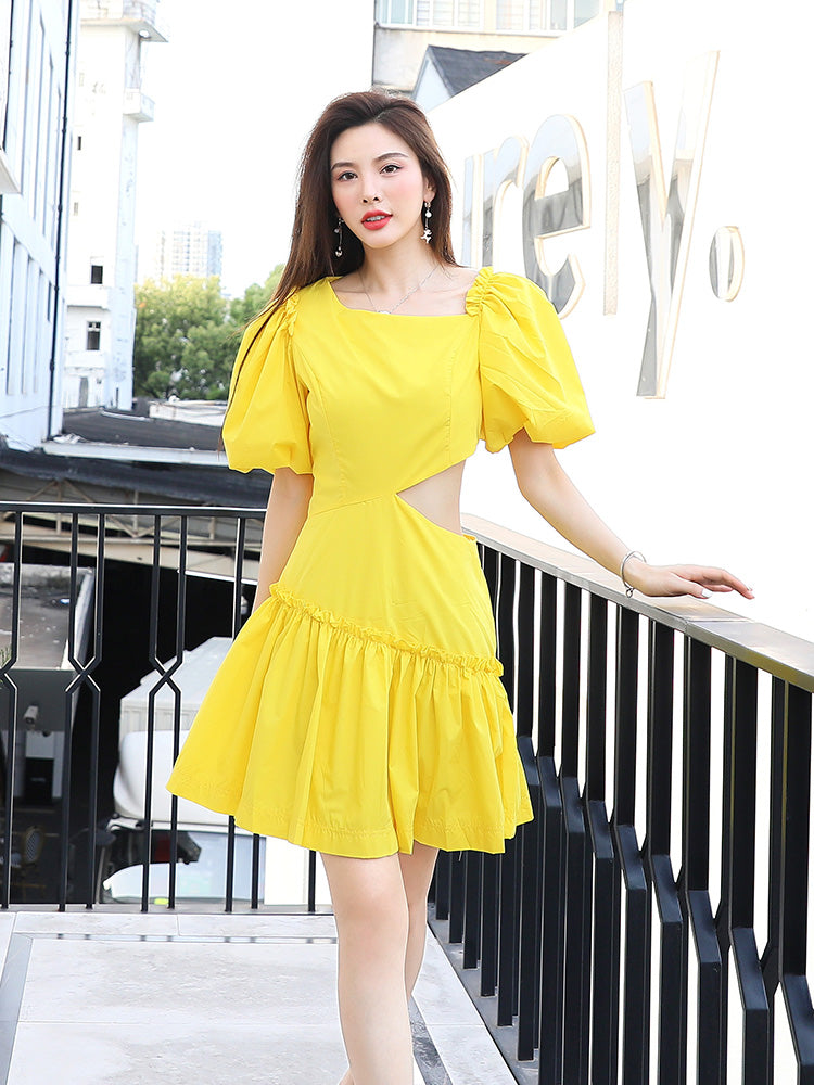 Summer Design Sense Niche Waist Hollow Yellow Fairy Skirt See size chart under “more details” The Fashion Celestial