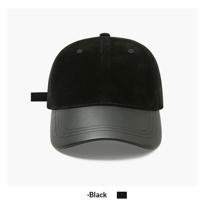 Women's Retro Suede Patchwork Baseball Cap – Leather Brim Dome Crown FitiqueFit