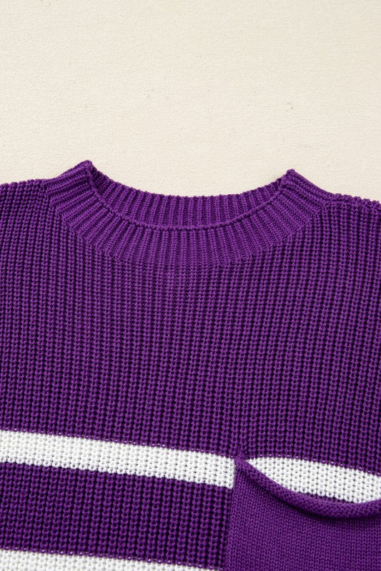 Stripe Patch Pocket Short Sleeve Knit Sweater Shop Style & More | Fresh Looks, Everyday Deals & Free Shipping