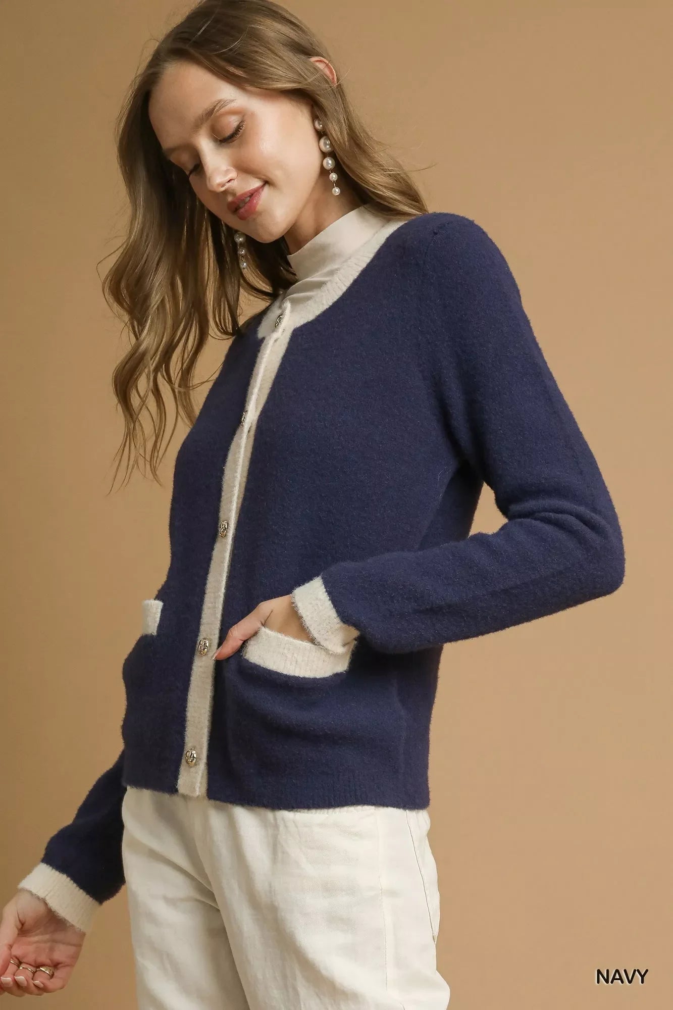 Umgee Two-Tone Button Front Cardigan FitiqueFit