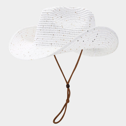 Women's Panama Straw Woven Sun Hat – Windproof Sequin Detail Beach Hat FitiqueFit