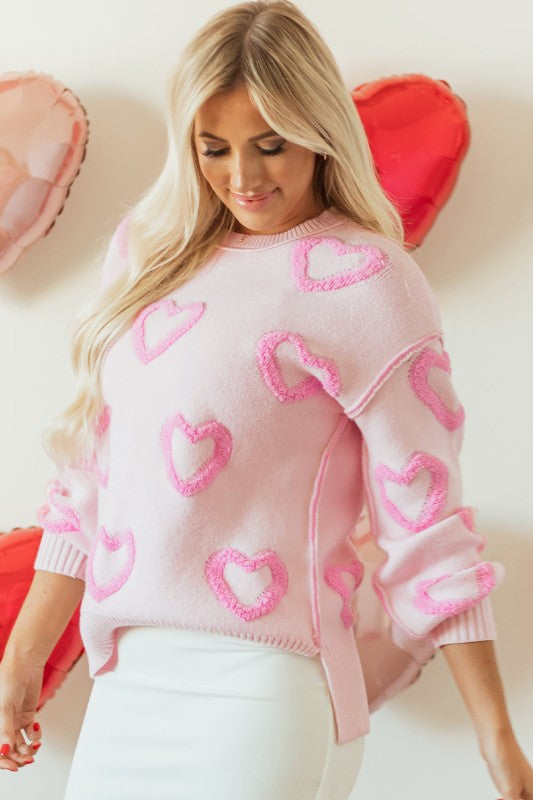 Valentine Heart Bubble Sleeve Baggy Sweater Shop Style & More | Fresh Looks, Everyday Deals & Free Shipping