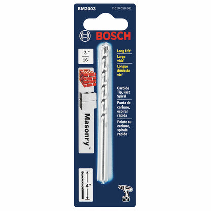 BOSCH BM2003 3/16 In. X 2 In. X 4 In. Fast Spiral Rotary Masonry Drill Bit VM Hardware