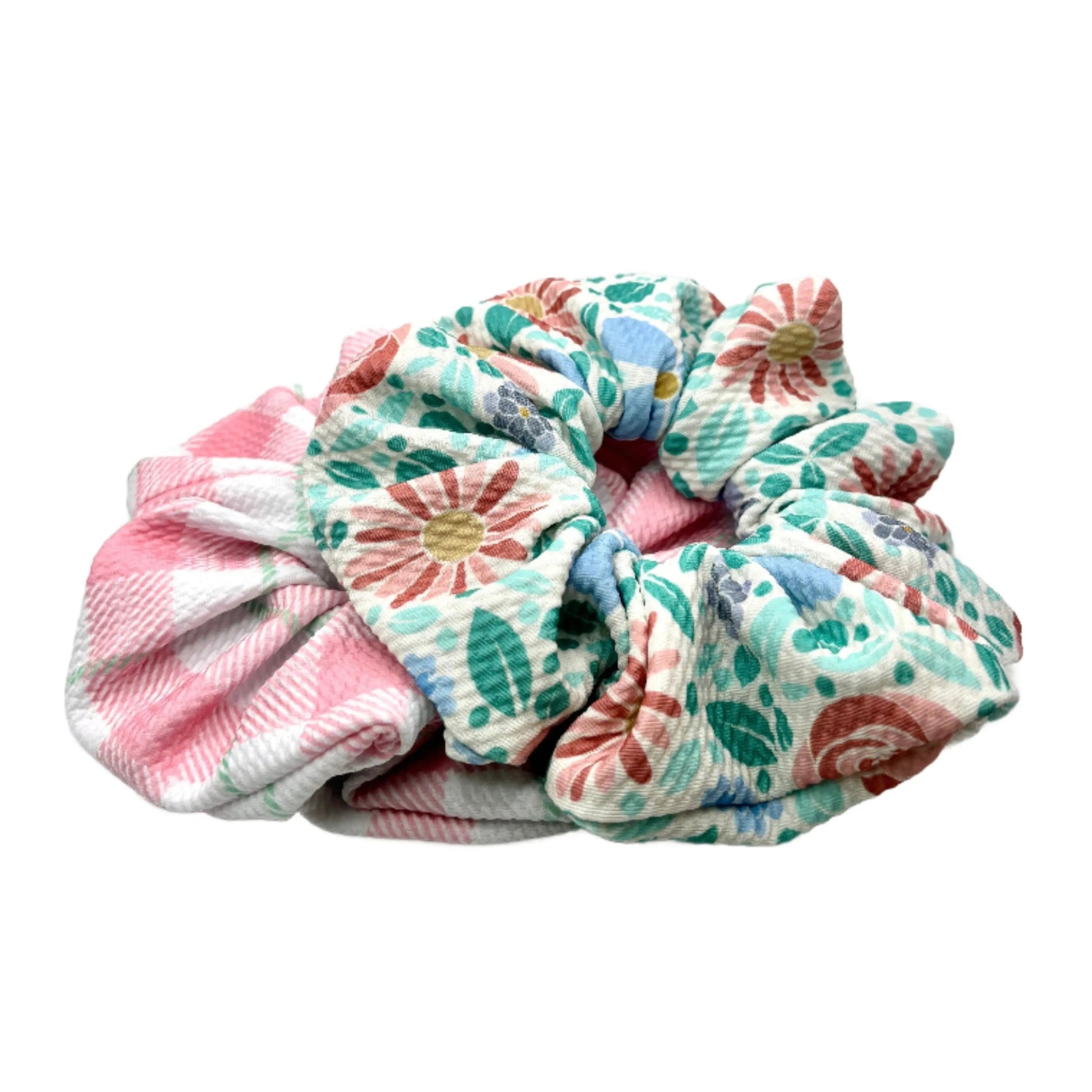 Blue Floral & Pink Gingham Scrunchie Set Enchanted Scrunch