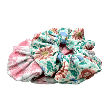 Blue Floral & Pink Gingham Scrunchie Set Enchanted Scrunch