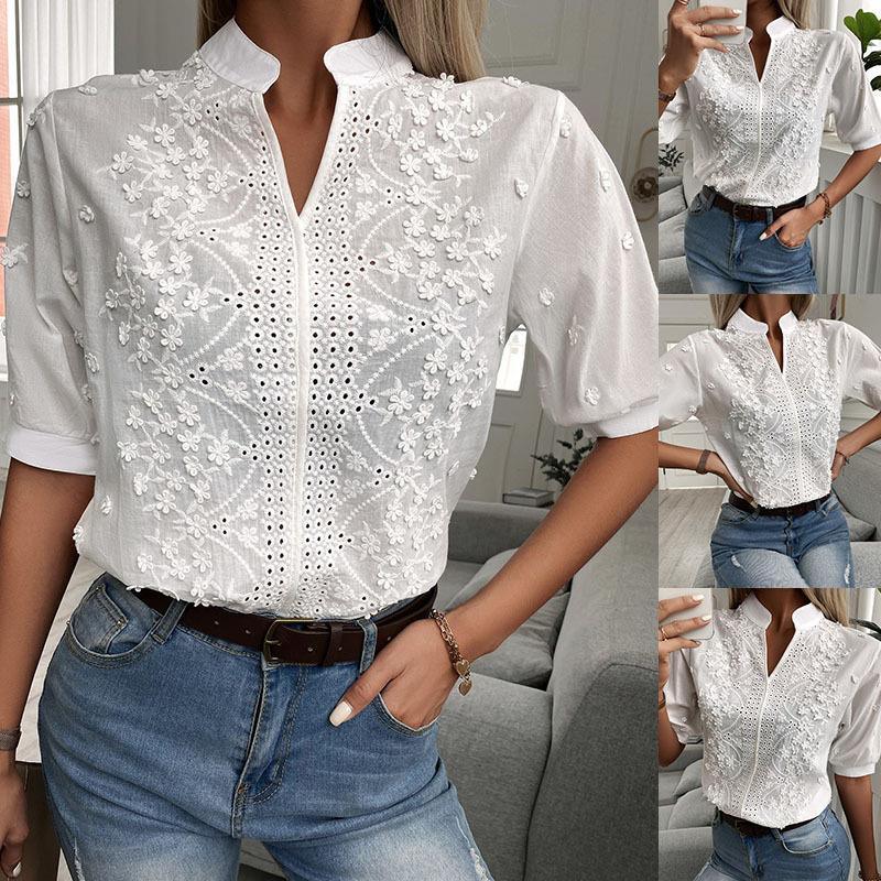 French Lace Embroidered Top - Stylish Stand Up Collar Top for Trendy Women Country in My Heart