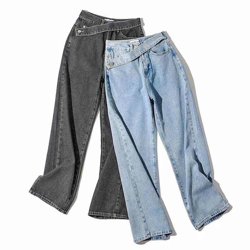 Retro Oblique Belted High Waist Straight Wide Leg Jeans for Cowgirls Country in My Heart