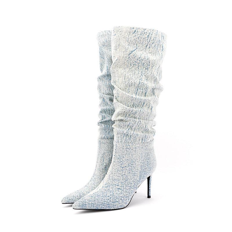 White Denim High Heel Tall Boots Country in My Heart
