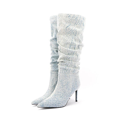 White Denim High Heel Tall Boots Country in My Heart