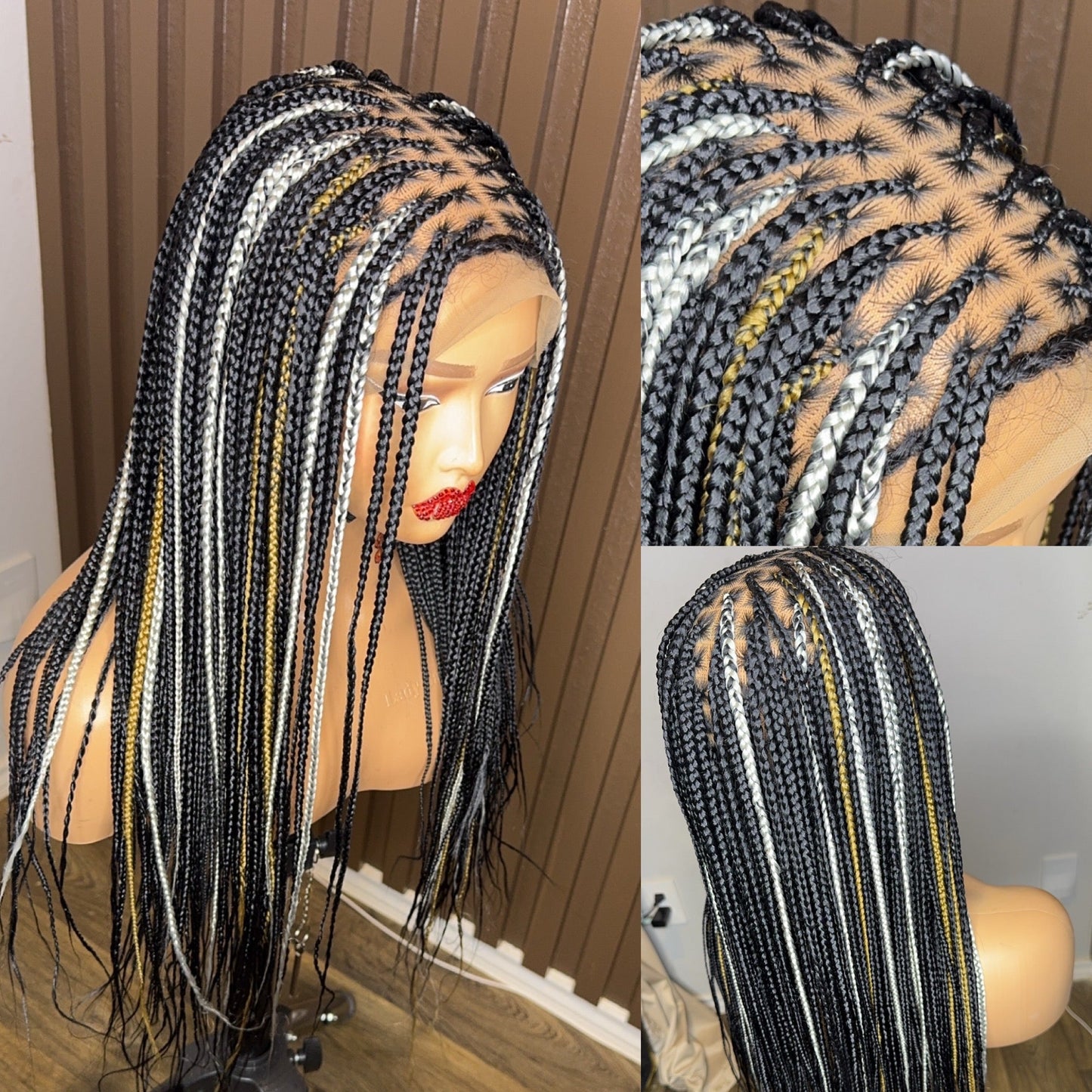Black knotless braided wig with highlights HOL stores