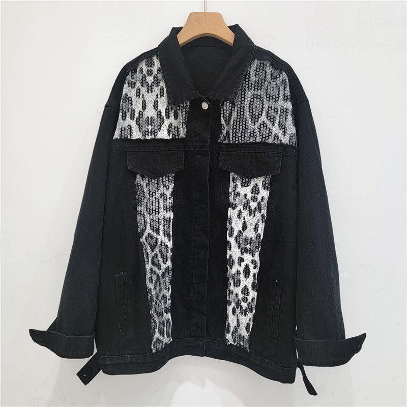 Wild Leopard Denim Jacket Top – Stylish Cowgirl Fashion with Leopard Print and Sequins Country in My Heart