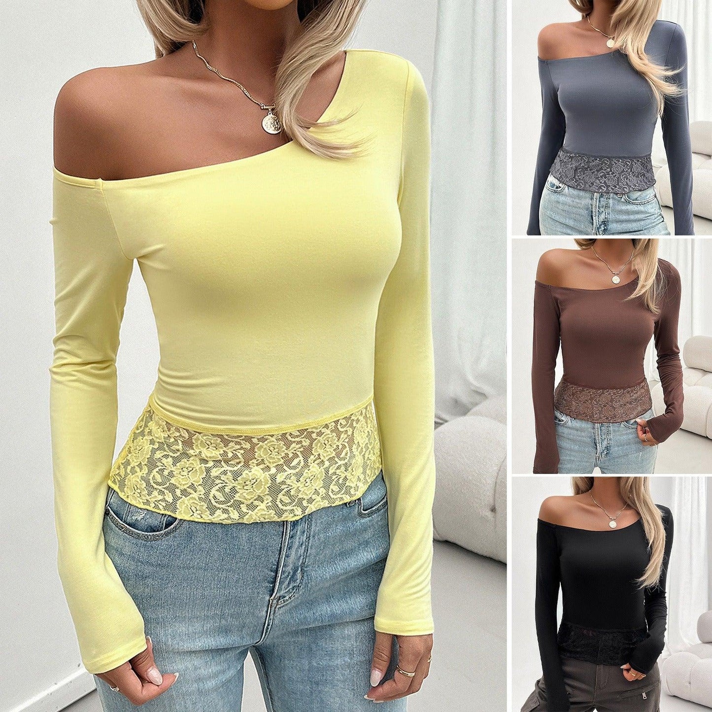 Lace Embrace One Shoulder Top - Sexy Lace Detail Fashion Top for Women Country in My Heart
