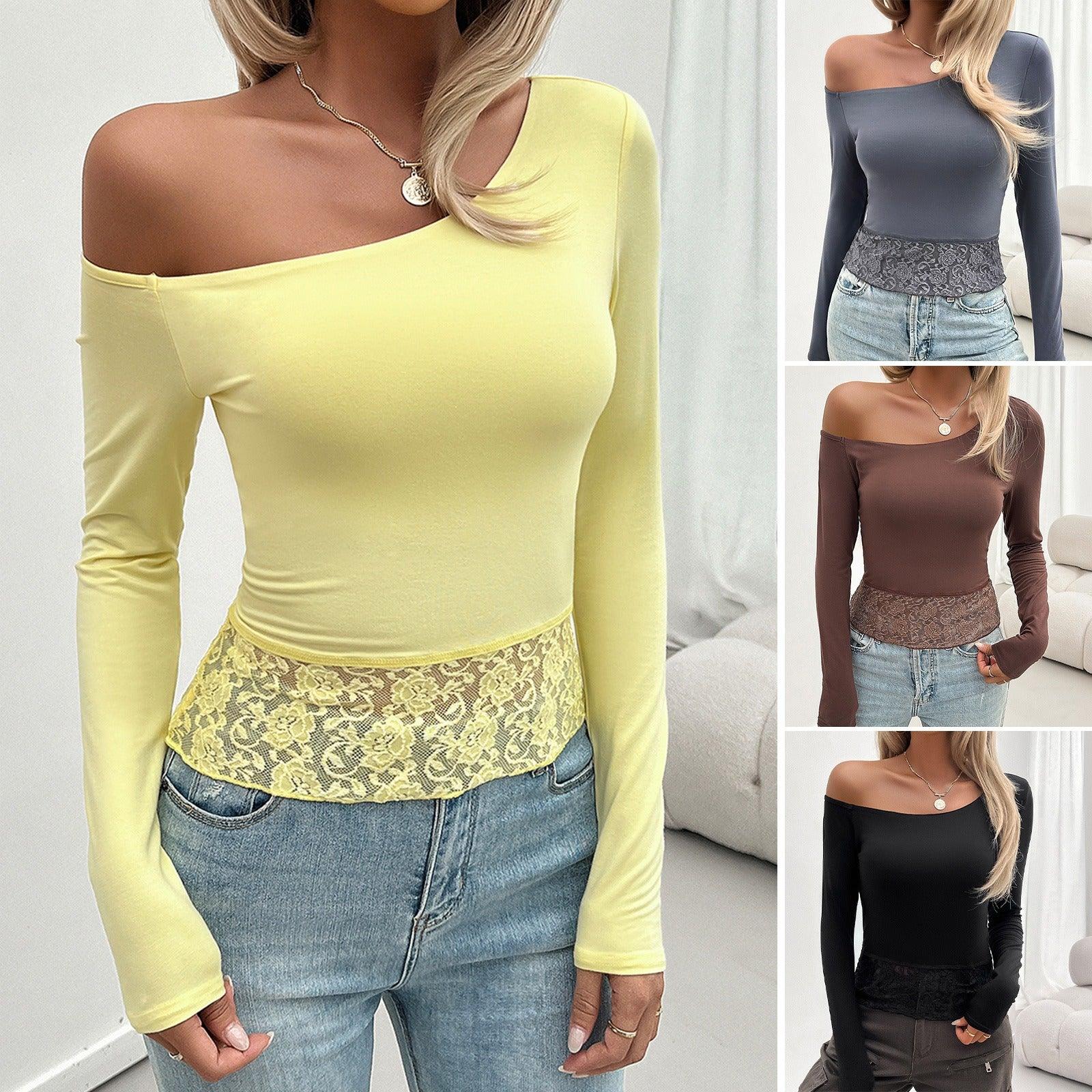Lace Embrace One Shoulder Top - Sexy Lace Detail Fashion Top for Women Country in My Heart
