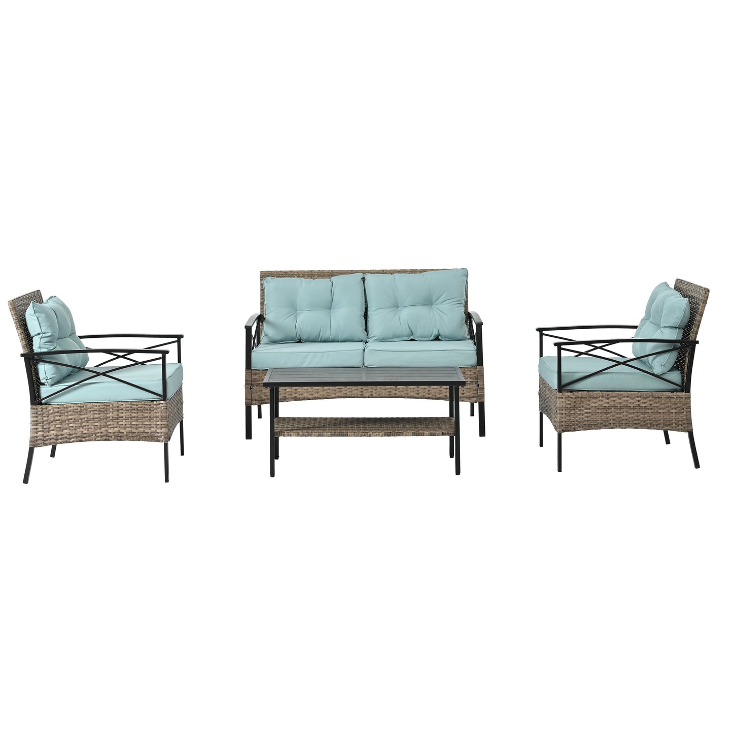 Patio Furniture, Outdoor Furniture, Seasonal PE Wicker Furniture, Four Set Wicker Furniture With Black Metal Table V.I.P Digital Presence