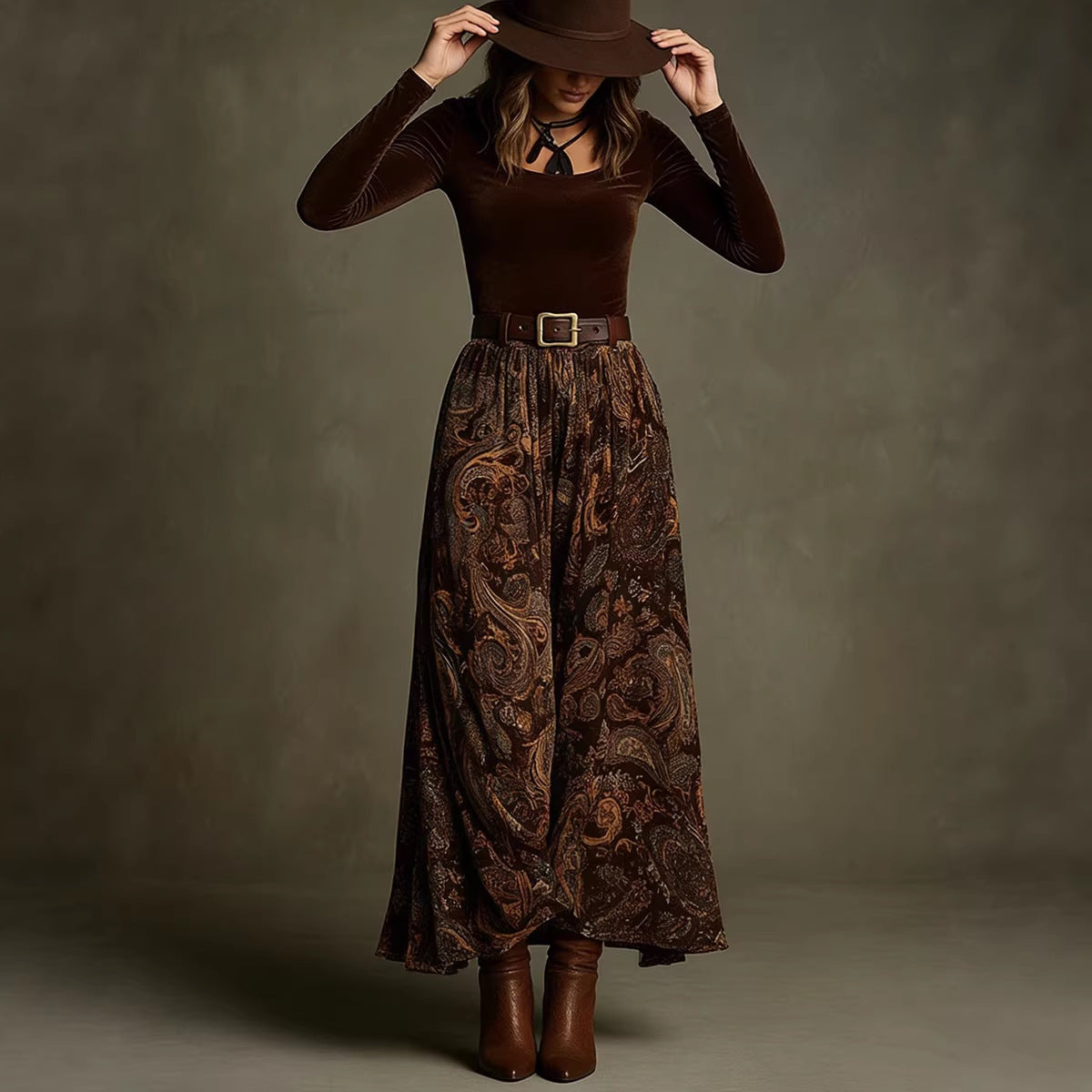 Women's Floral Print Long Sleeve Skirt Set with Belt – Caramel FitiqueFit