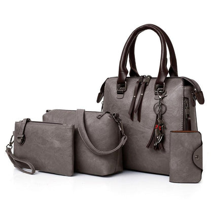 Vintage Leather 4-Piece Messenger Bag Set | Luxury Leather Tote, Clutch & Wallet Set Country in My Heart