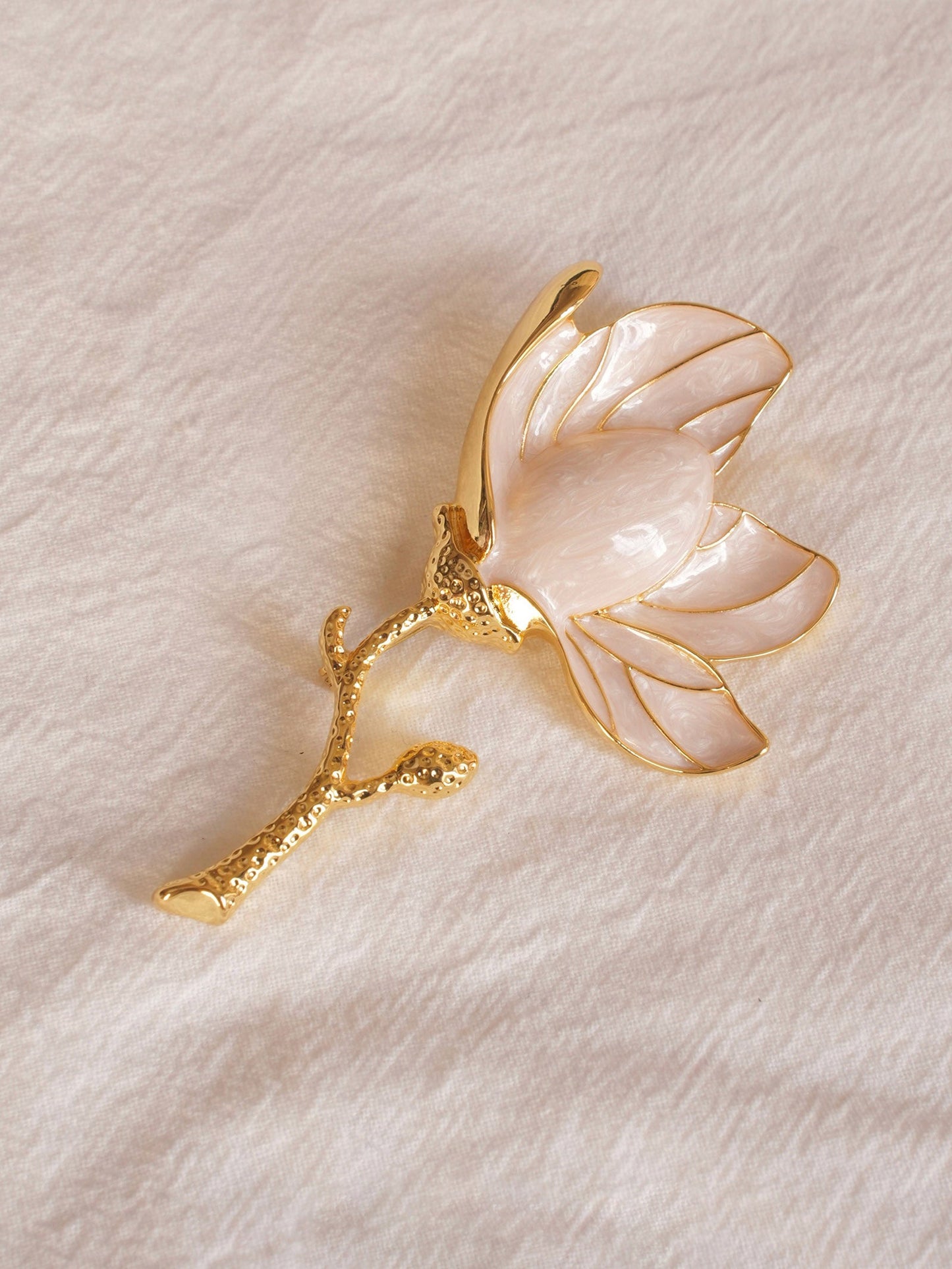 Enamel & Alloy Camellia Carved Brooch
