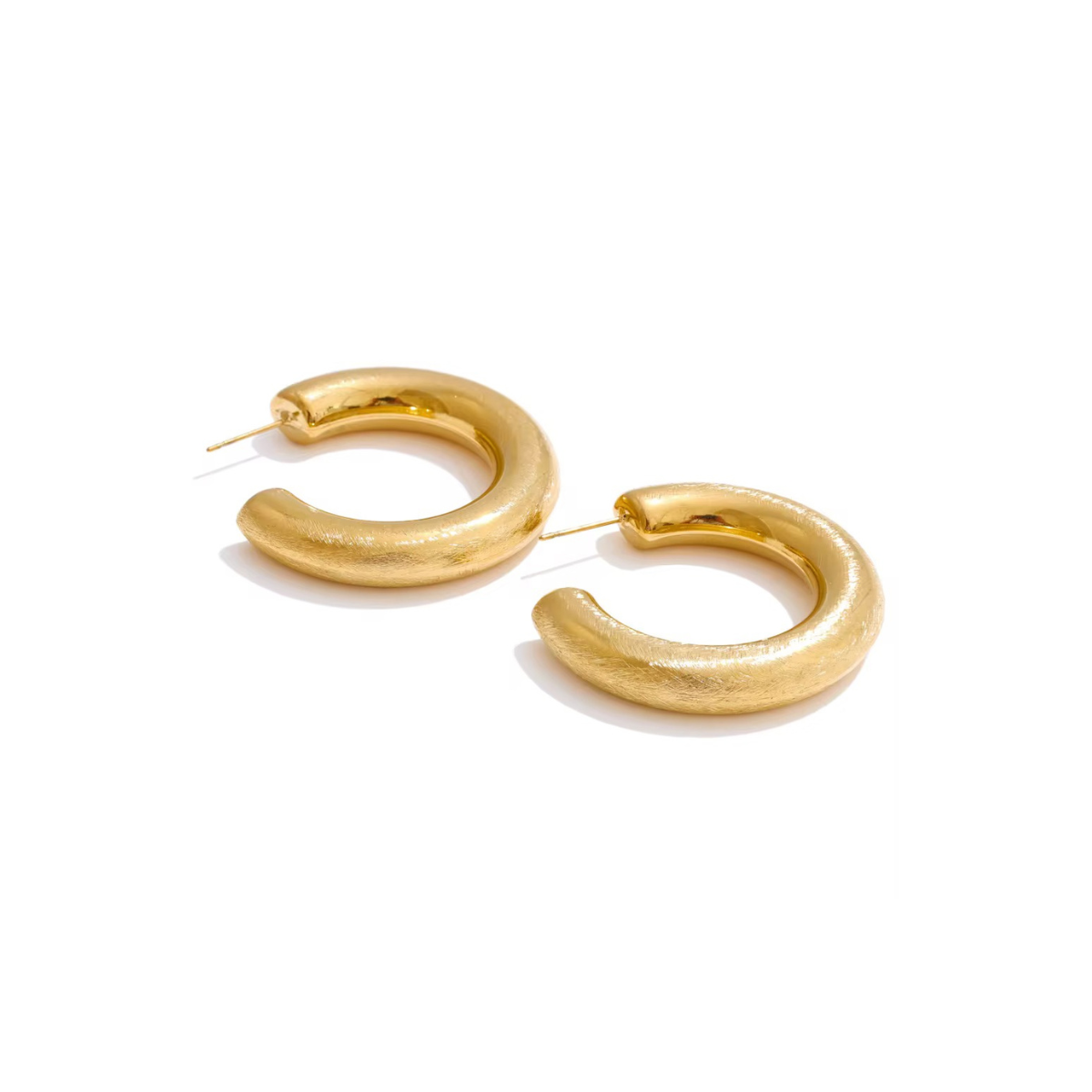 Brushed Hoop Earrings - 18k Plated Stainless Steel Deep South Originals