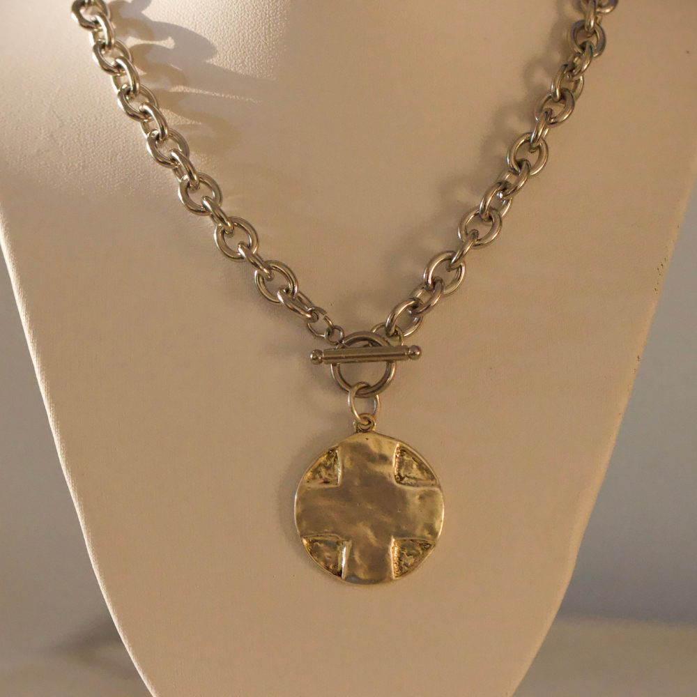 The Lord's Prayer Cross Medallion Toggle Necklace Gold or Silver Deep South Originals