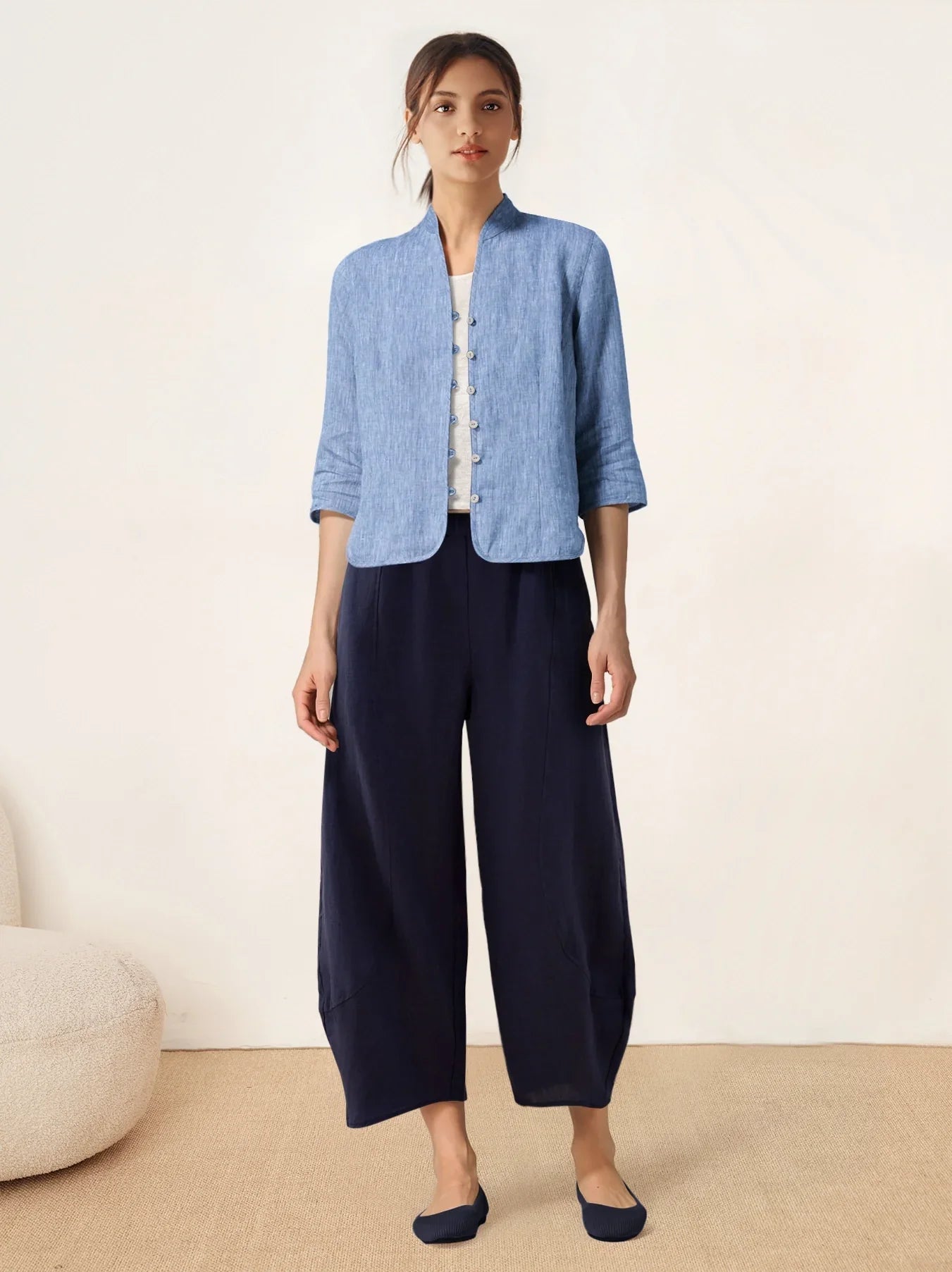 100% Linen Hand Button Fitted Jacket AMELIA LINTICO