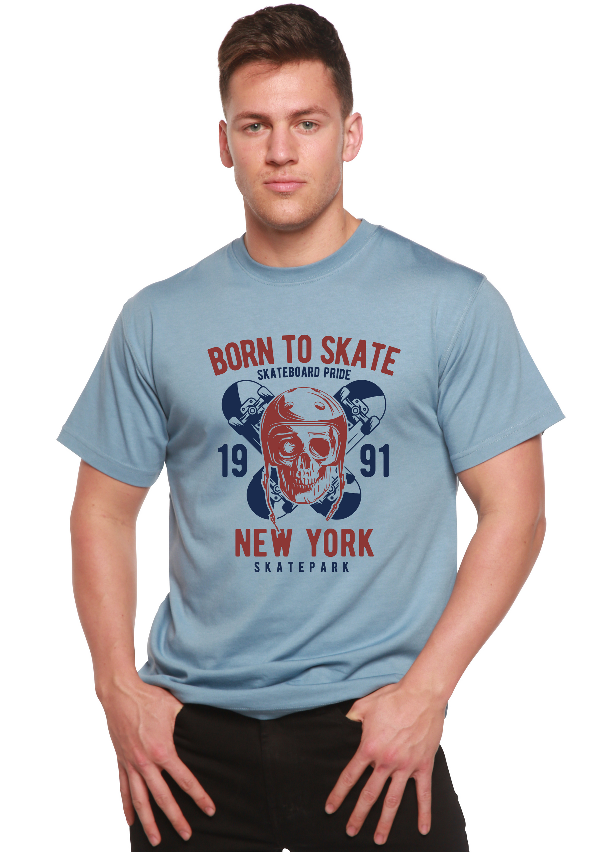 Born To Skate 1991 New York Men's Bamboo Viscose/Organic Cotton Short Sleeve Graphic T-Shirt Spun Bamboo