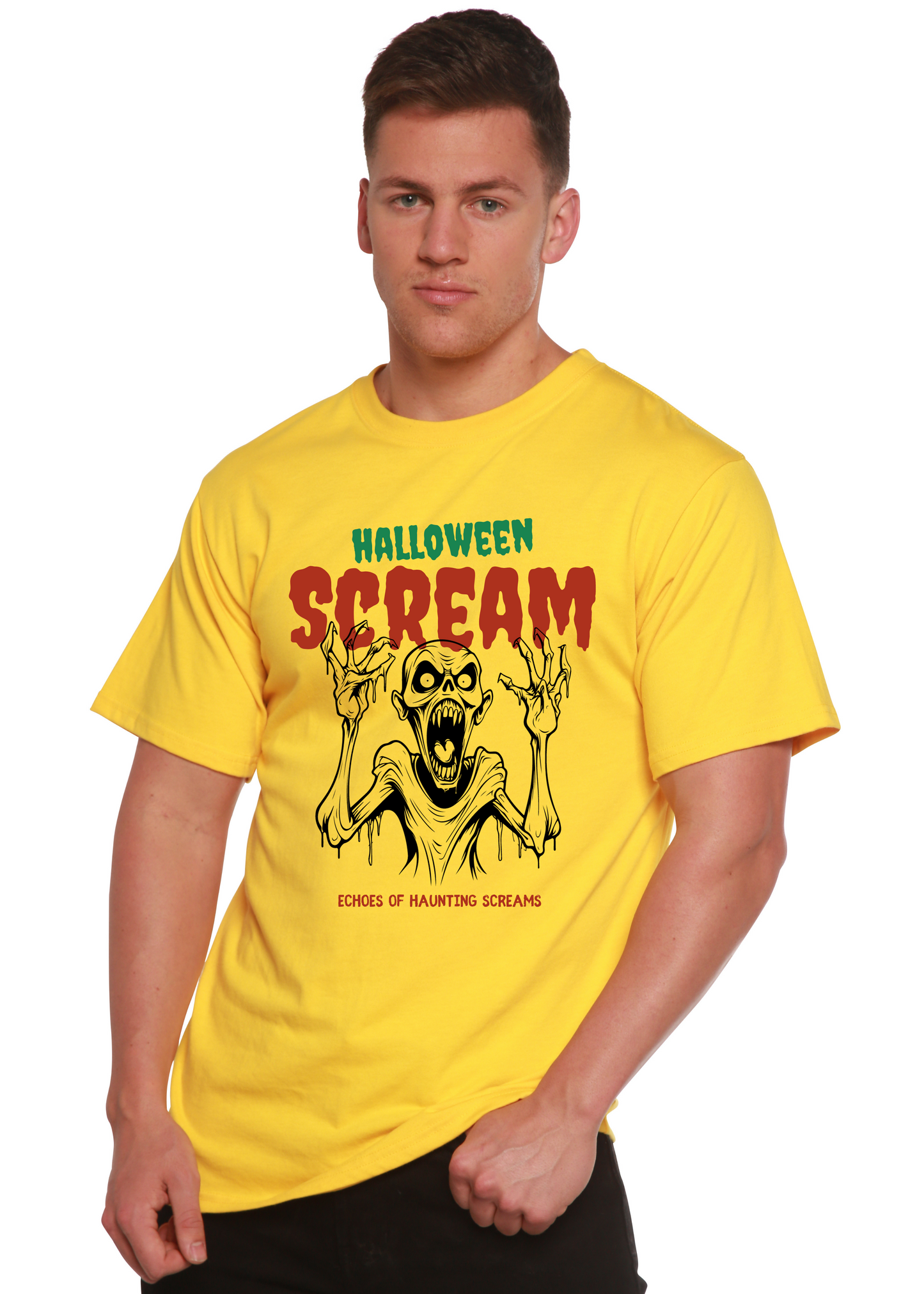 Halloween Scream Men's Bamboo Viscose/Organic Cotton Short Sleeve Graphic T-Shirt Spun Bamboo