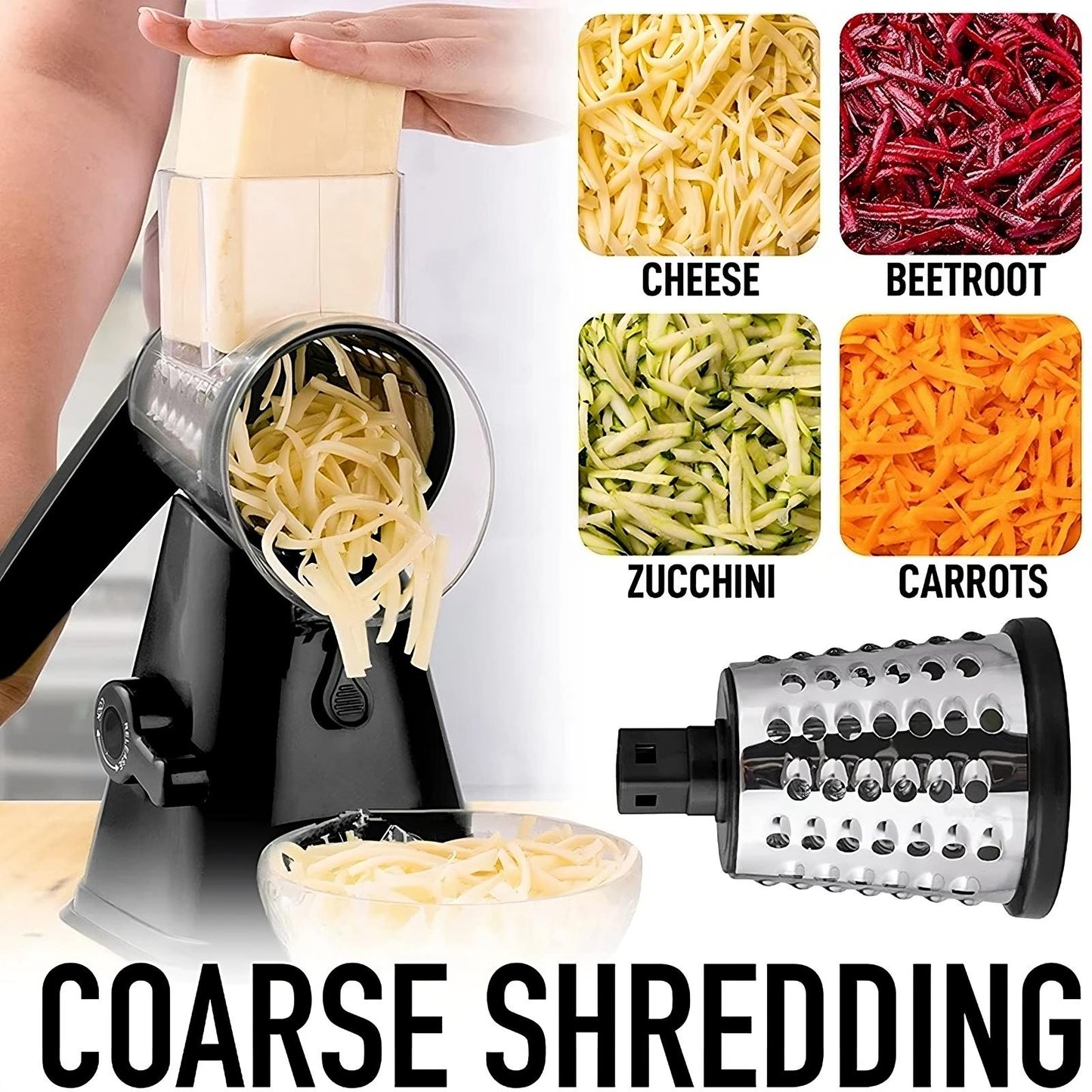 3-in-1 Rotary Cheese Grater & Vegetable Slicer ViralGalleria.com