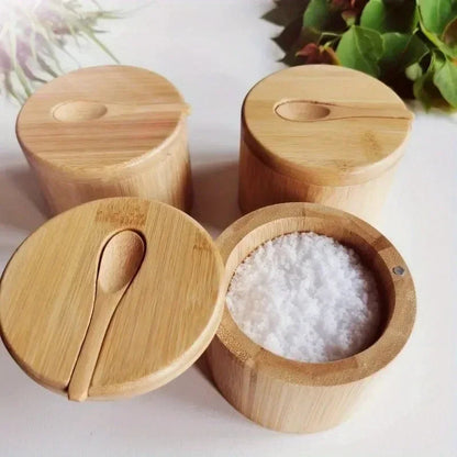 Bamboo Salt Box with Magnetic Lid and Spoon ViralGalleria.com