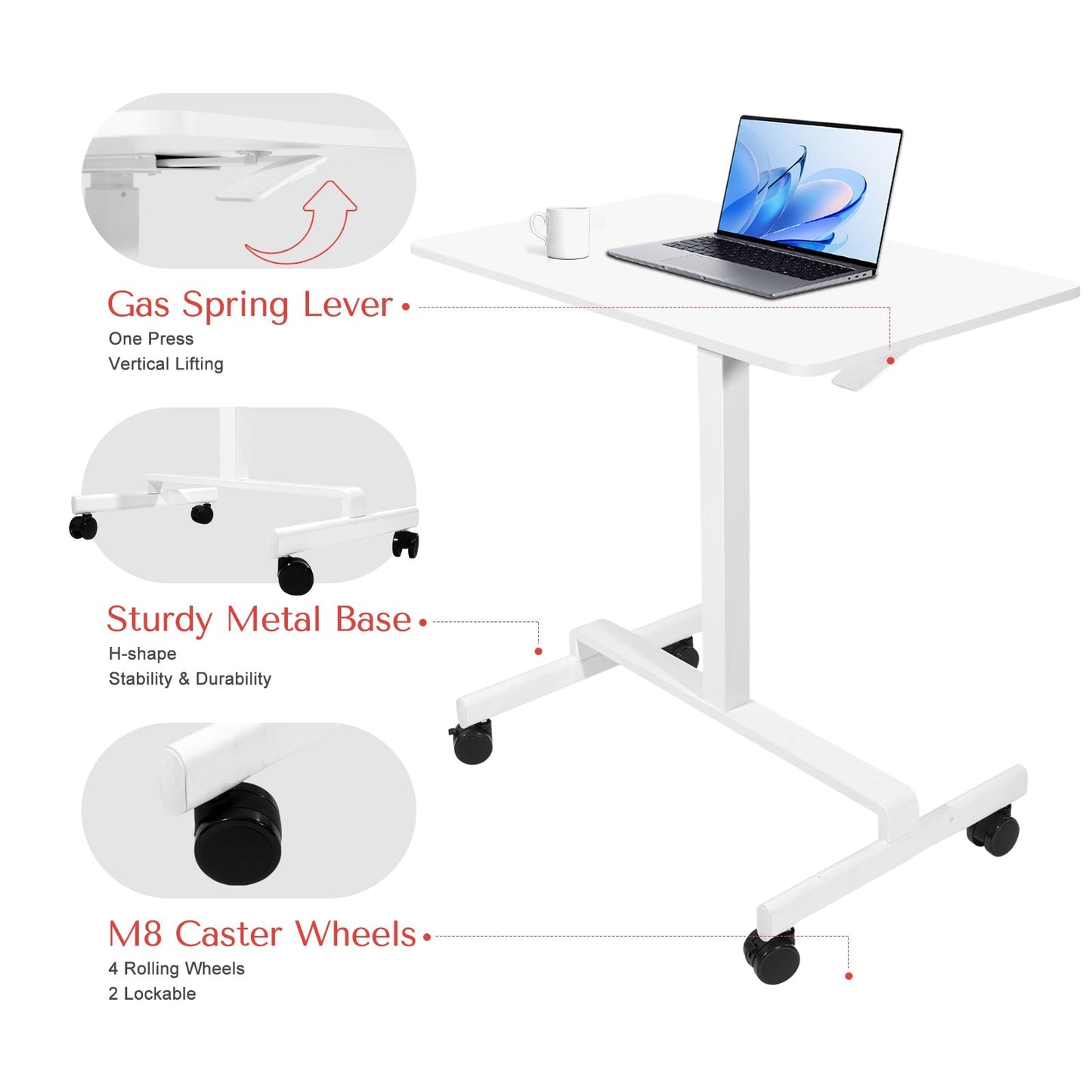 DeerRun® Adjustable Standing Desk - 31.5''L *18.9''W Large Rolling Laptop Desk for Treadmills DeerRun®