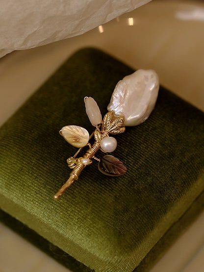Freshwater Pearl Tulip Leaf Brooch